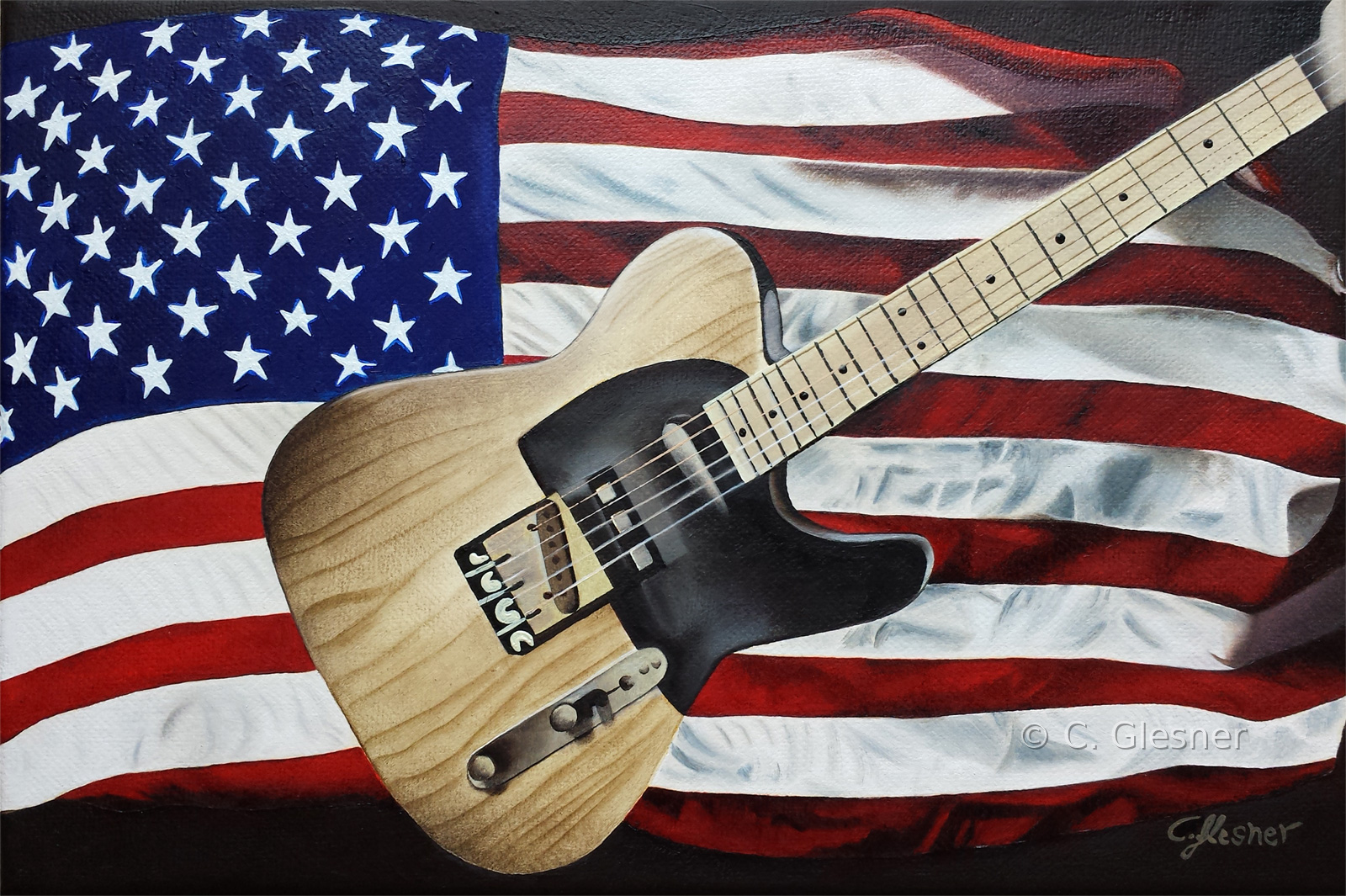 Bruce Gitarre, Bruce Springsteen, Gitarre, Öl auf Leinwand, Auftragsmalerei