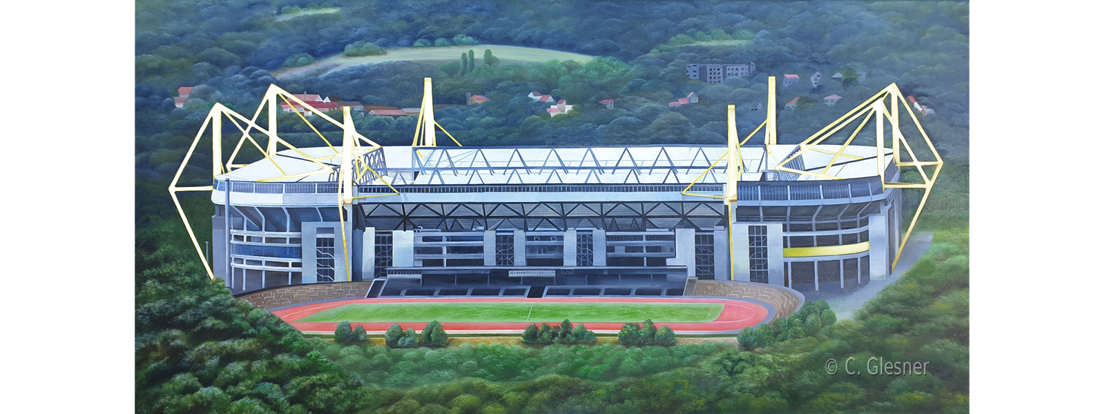Fussballstadion Ölgemälde 1, Auftragsmalerei