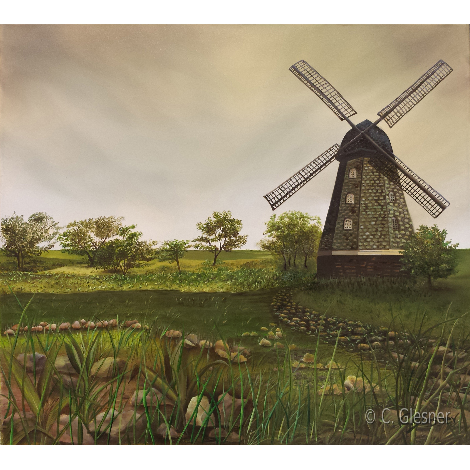 Windmühle im Herbst – Herbstmühle, Hommage an Jakob van Ruisdael, Öl auf Leinwand