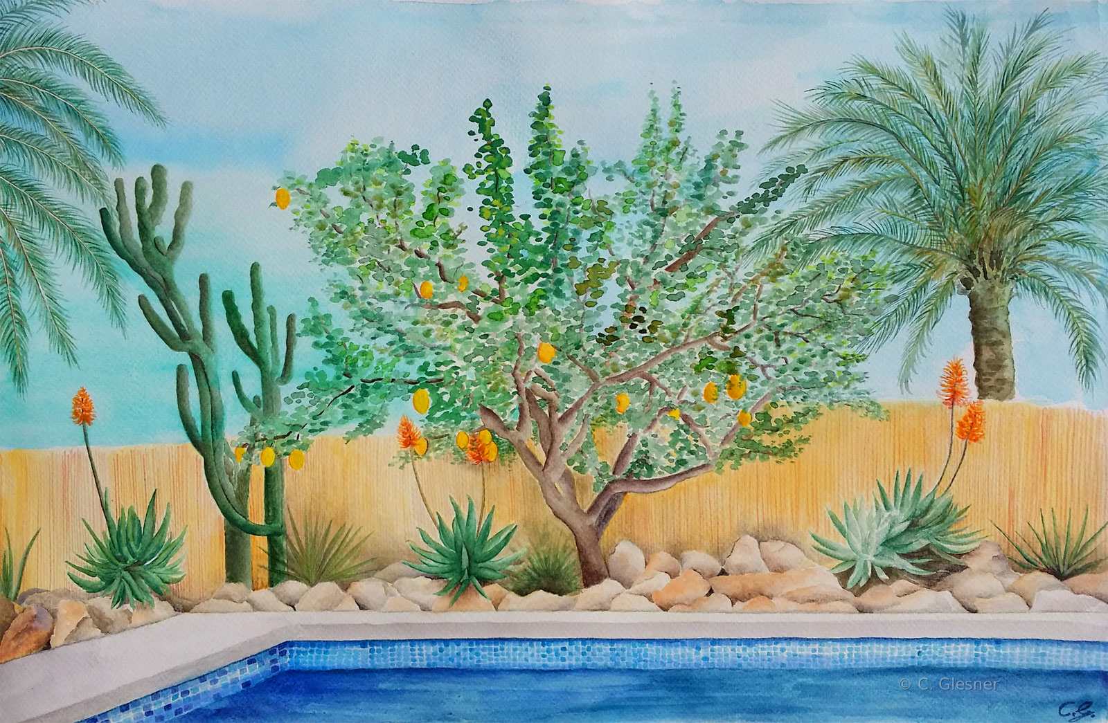 Pool in Calpe, Aquarell